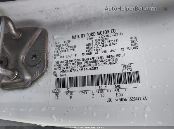 NM0LS7F25M1494393 2021 FORD TRANSIT CONNECT Белый Вид подкапотного пространства