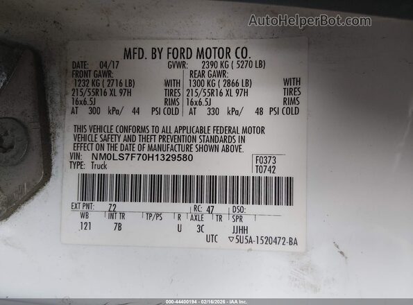 NM0LS7F70H1329580 2017 FORD TRANSIT CONNECT White 