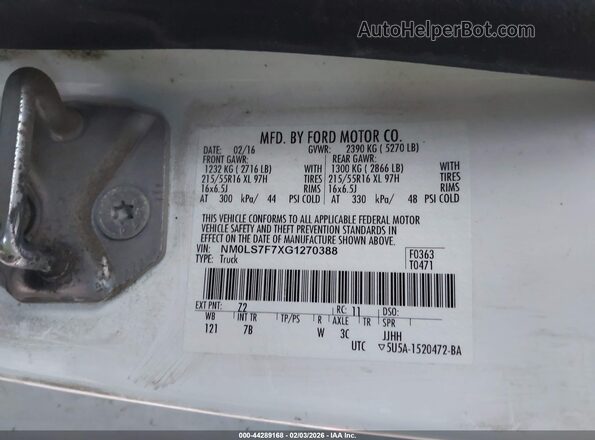 NM0LS7F7XG1270388 2016 FORD TRANSIT CONNECT Белый Вид подкапотного пространства