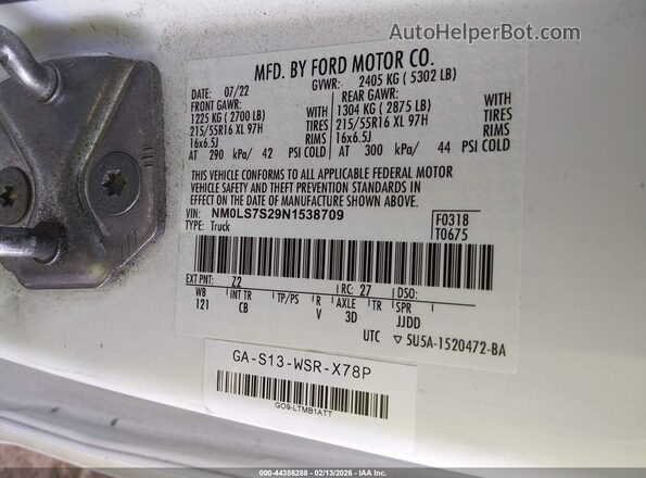NM0LS7S29N1538709 2022 FORD TRANSIT CONNECT White 