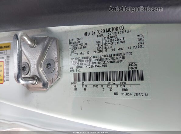NM0LS7T23N1542768 2022 FORD TRANSIT CONNECT White Շարժիչի բաժամունքի տեսք