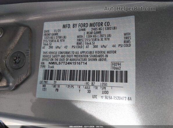 NM0LS7T24N1516714 2022 FORD TRANSIT CONNECT Silver ძრავის განყოფილების ხედი