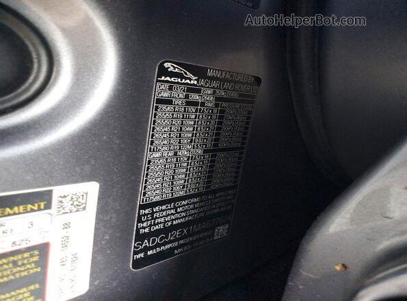 SADCJ2EX1MA677624 2021 JAGUAR F-PACE Gray Vista del compartimento del motor