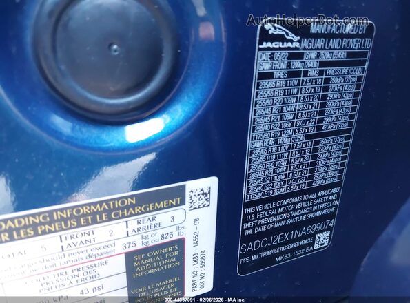 SADCJ2EX1NA699074 2022 JAGUAR F-PACE Blue Вид підкапотного простору