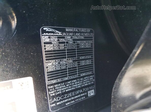 SADCZ2EE9PA708162 2023 JAGUAR F-PACE Black VIN კოდის სტიკერის ხედი