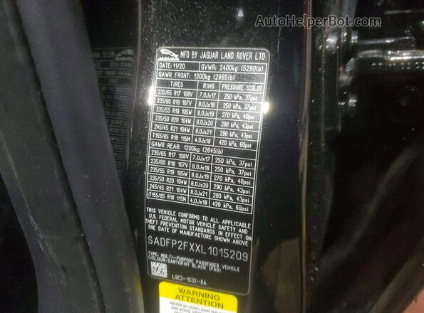 SADFP2FXXL1015209 2020 JAGUAR E-PACE Black Вид наклейки з VIN-кодом