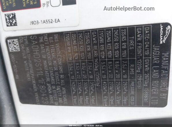 SADHD2S11L1F80423 2020 JAGUAR I-PACE Белый Вид подкапотного пространства