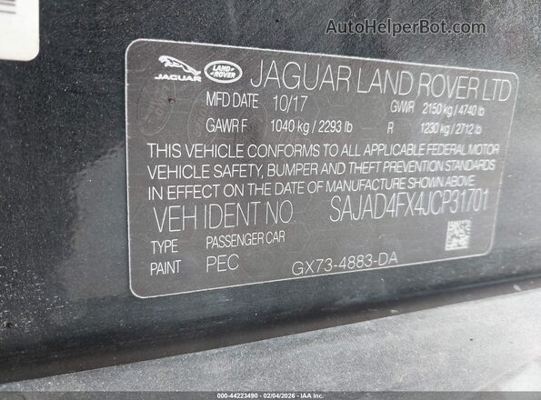 SAJAD4FX4JCP31701 2018 JAGUAR XF Black Вид підкапотного простору