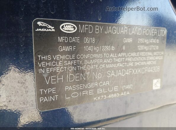 SAJAD4FXXKCP44308 2019 JAGUAR XF Dark Blue Engine compartment view
