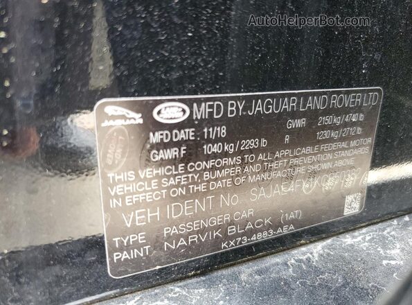 SAJAE4FX1KCP50382 2019 JAGUAR XF Black Вид наклейки з VIN-кодом