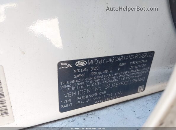 SAJAE4FX2LCP64499 2020 JAGUAR XF White ძრავის განყოფილების ხედი