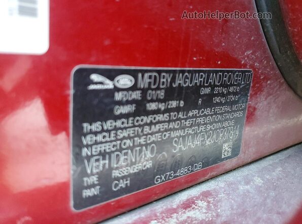 SAJAJ4FX2JCP37814 2018 JAGUAR XF Красный Вид подкапотного пространства