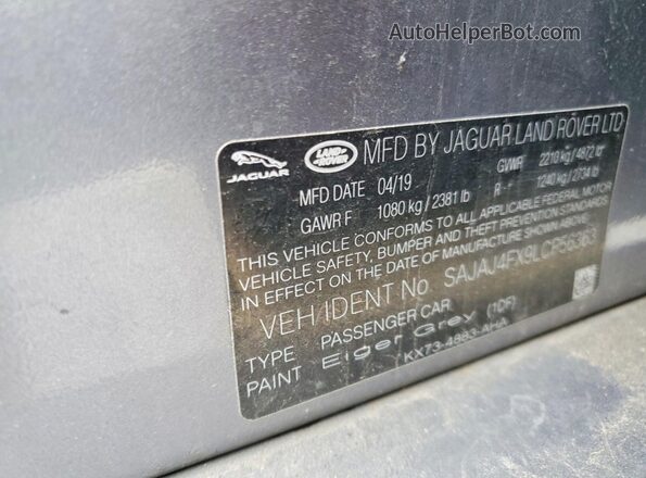 SAJAJ4FX9LCP56363 2020 JAGUAR XF Gray Vista de la etiqueta del VIN