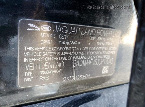 SAJAM4FV6JCP17040 2018 JAGUAR XF Black Вид наклейки з VIN-кодом