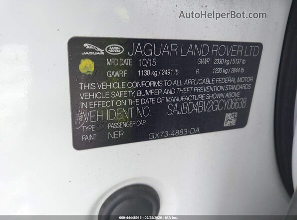 SAJBD4BV2GCY06638 2016 JAGUAR XF Белый Вид подкапотного пространства
