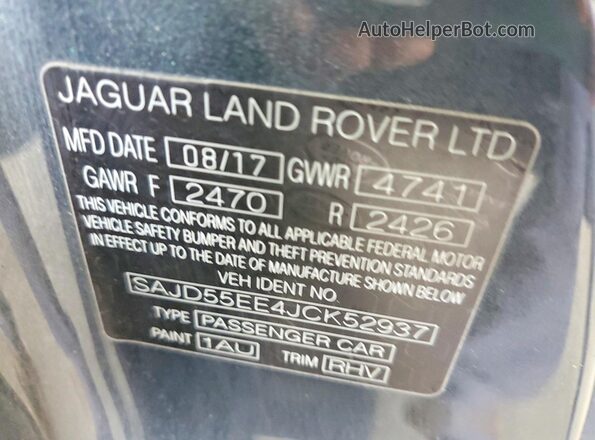 SAJD55EE4JCK52937 2018 JAGUAR F-TYPE Gray VIN կոդի պիտակի տեսք