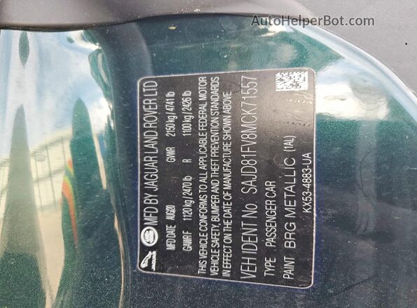 SAJD81FV8MCK71557 2021 JAGUAR F-TYPE Green Вид підкапотного простору
