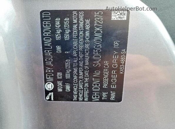 SAJDF5GX0MCK72375 2021 JAGUAR F-TYPE Gray Vista del compartimento del motor