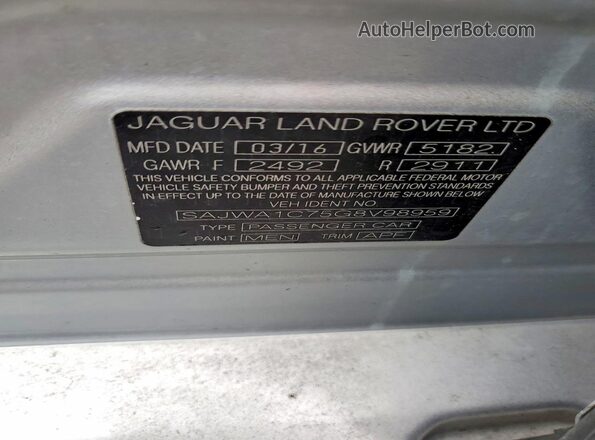 SAJWA1C75G8V98959 2016 JAGUAR XJ Серебряный Вид подкапотного пространства