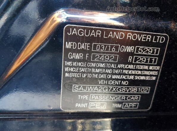 SAJWA2G7XG8V98102 2016 JAGUAR XJL Black Շարժիչի բաժամունքի տեսք