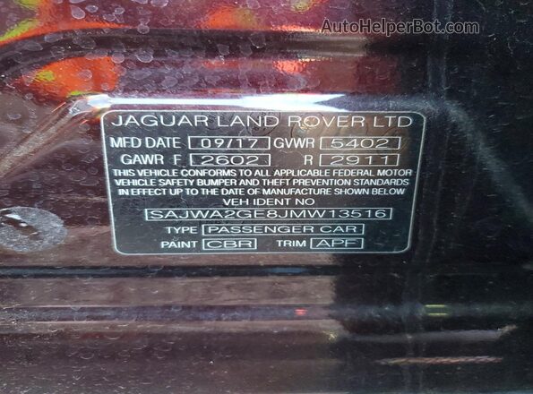 SAJWA2GE8JMW13516 2018 JAGUAR XJL Бордовый Вид подкапотного пространства