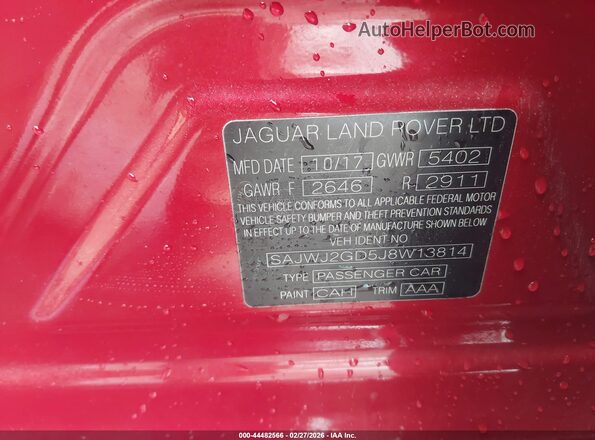 SAJWJ2GD5J8W13814 2018 JAGUAR XJ Red Widok komory silnika