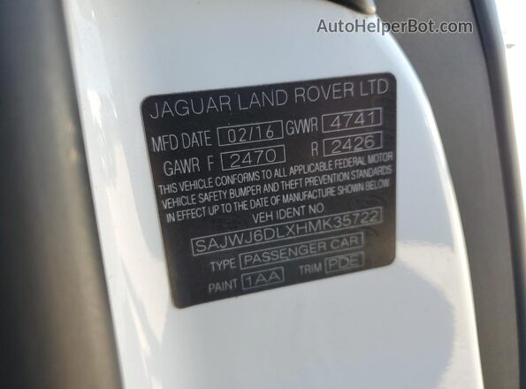 SAJWJ6DLXHMK35722 2017 JAGUAR F-TYPE White 