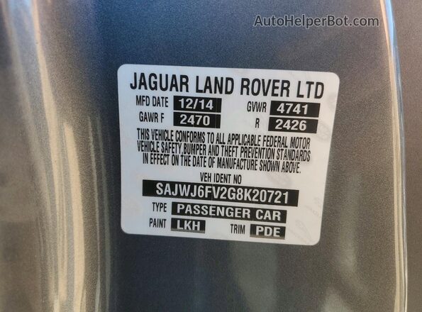 SAJWJ6FV2G8K20721 2016 JAGUAR F-TYPE Charcoal Vista del compartimento del motor