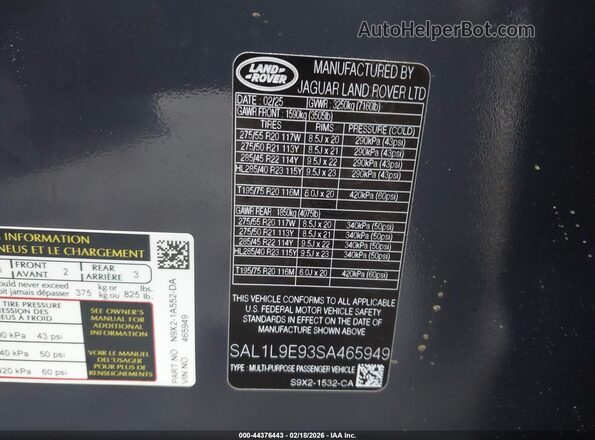 SAL1L9E93SA465949 2025 LAND ROVER RANGE ROVER SPORT Dark Blue 