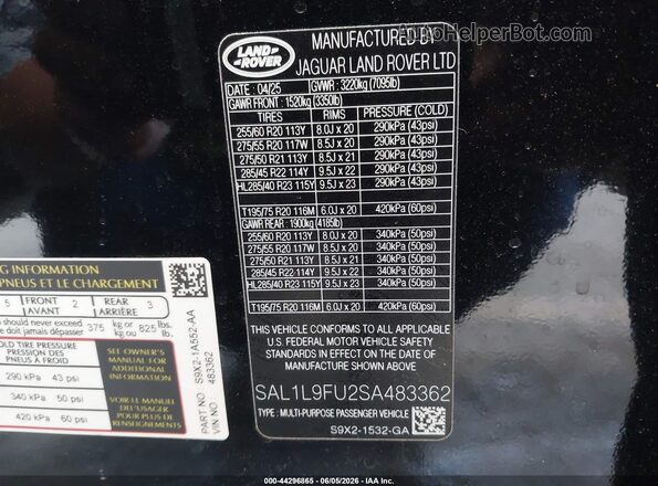 SAL1L9FU2SA483362 2025 LAND ROVER RANGE ROVER SPORT Black ძრავის განყოფილების ხედი
