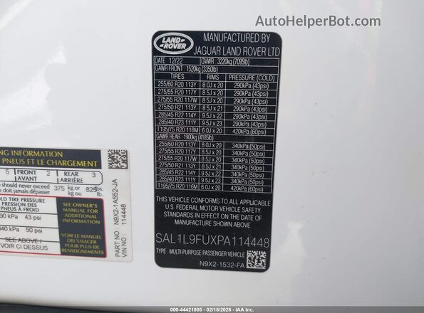 SAL1L9FUXPA114448 2023 LAND ROVER RANGE ROVER SPORT White Вид підкапотного простору