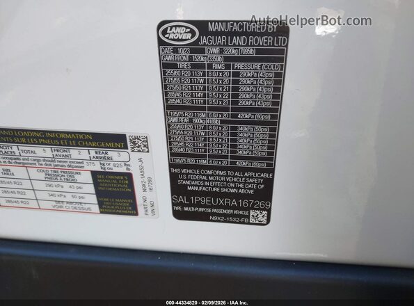 SAL1P9EUXRA167269 2024 LAND ROVER RANGE ROVER SPORT White Widok komory silnika