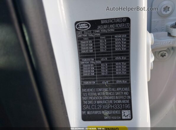 SALCL2FX6PH333196 2023 LAND ROVER DISCOVERY SPORT White Շարժիչի բաժամունքի տեսք