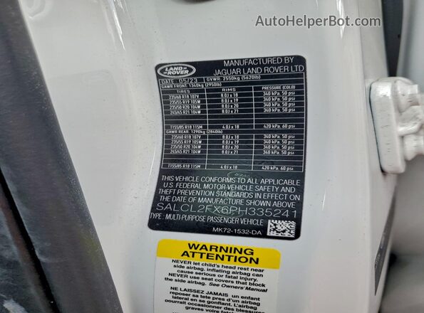 SALCL2FX6PH335241 2023 LAND ROVER DISCOVERY White Панорамний вид салону 360°