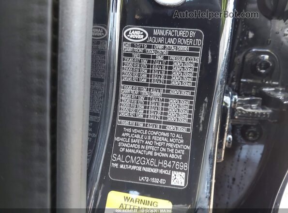 SALCM2GX6LH847698 2020 LAND ROVER DISCOVERY SPORT Black ძრავის განყოფილების ხედი