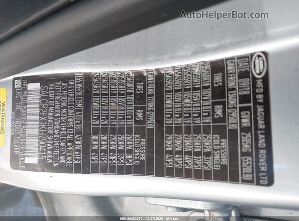 SALCP2FX1KH790415 2019 LAND ROVER DISCOVERY SPORT Silver Вид підкапотного простору