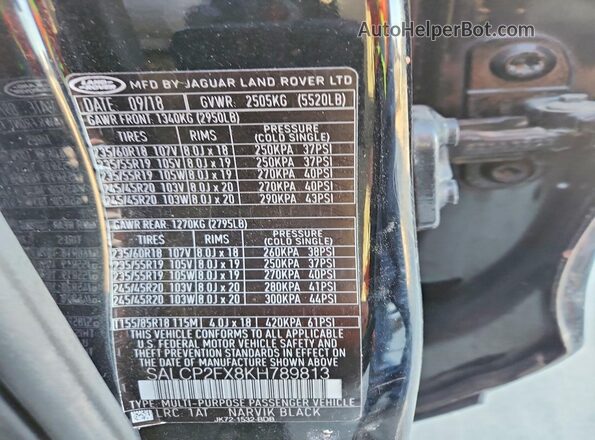 SALCP2FX8KH789813 2019 LAND ROVER DISCOVERY Black Vista del compartimento del motor