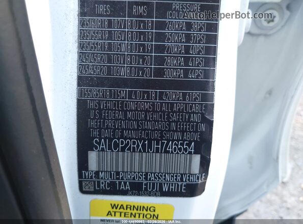 SALCP2RX1JH746554 2018 LAND ROVER DISCOVERY SPORT Белый Вид подкапотного пространства