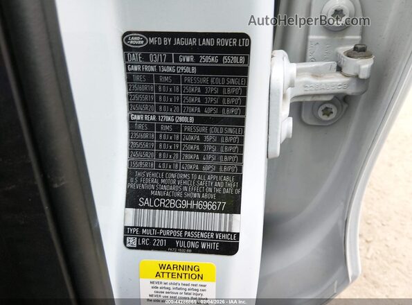 SALCR2BG9HH696677 2017 LAND ROVER DISCOVERY SPORT Белый Вид подкапотного пространства
