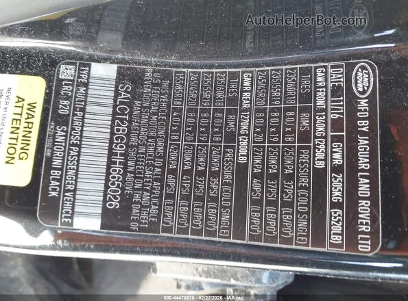 SALCT2BG9HH665026 2017 LAND ROVER DISCOVERY SPORT Black Vista del compartimento del motor