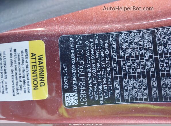 SALCT2FX6LH844837 2020 LAND ROVER DISCOVERY SPORT Orange Engine compartment view