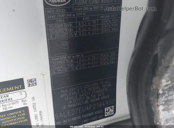 SALE27EU4P2194950 2023 LAND ROVER DEFENDER White Vista del compartimento del motor