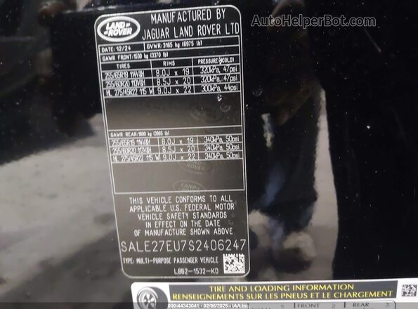 SALE27EU7S2406247 2025 LAND ROVER DEFENDER Black Widok komory silnika