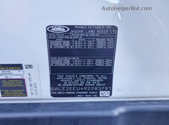 SALE2EEU4R2283781 2024 LAND ROVER DEFENDER White Engine compartment view
