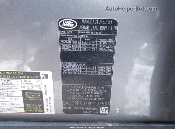 SALE2ERU7M2037696 2021 LAND ROVER DEFENDER Gray Engine compartment view