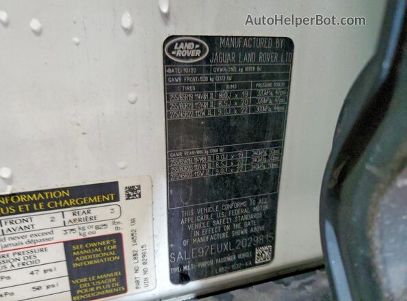 SALE97EUXL2029815 2020 LAND ROVER DEFENDER White Widok wnętrza 360 stopni