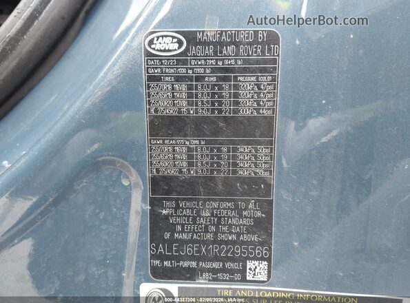 SALEJ6EX1R2295566 2024 LAND ROVER DEFENDER Blue Вид підкапотного простору