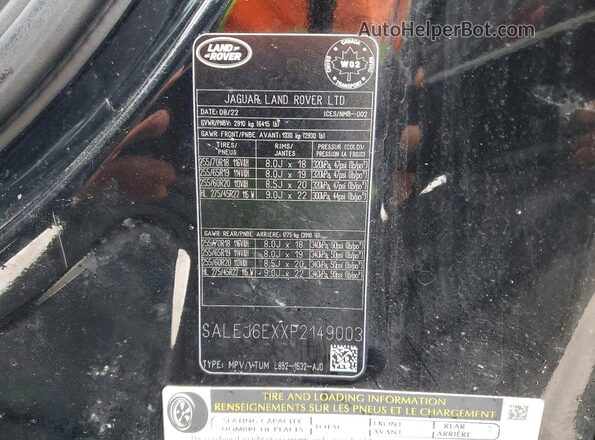 SALEJ6EXXP2149003 2023 LAND ROVER DEFENDER Серый Вид наклейки с VIN-кодом