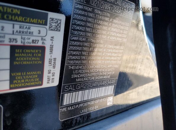 SALGR2SU4NA463446 2022 LAND ROVER RANGE Black Widok wnętrza 360 stopni