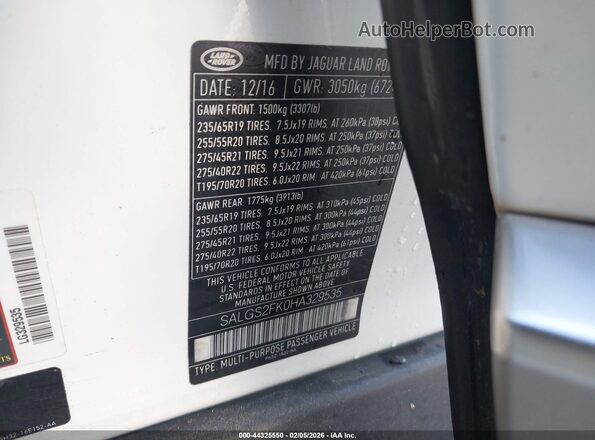 SALGS2FK0HA329535 2017 LAND ROVER RANGE ROVER White Widok komory silnika